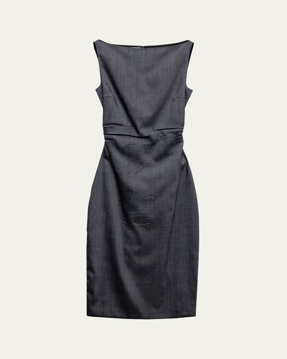 Draped Boat-Neck Kid Mohair Midi Dress